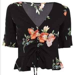 Topshop Black Floral Ruched Top - sz 8